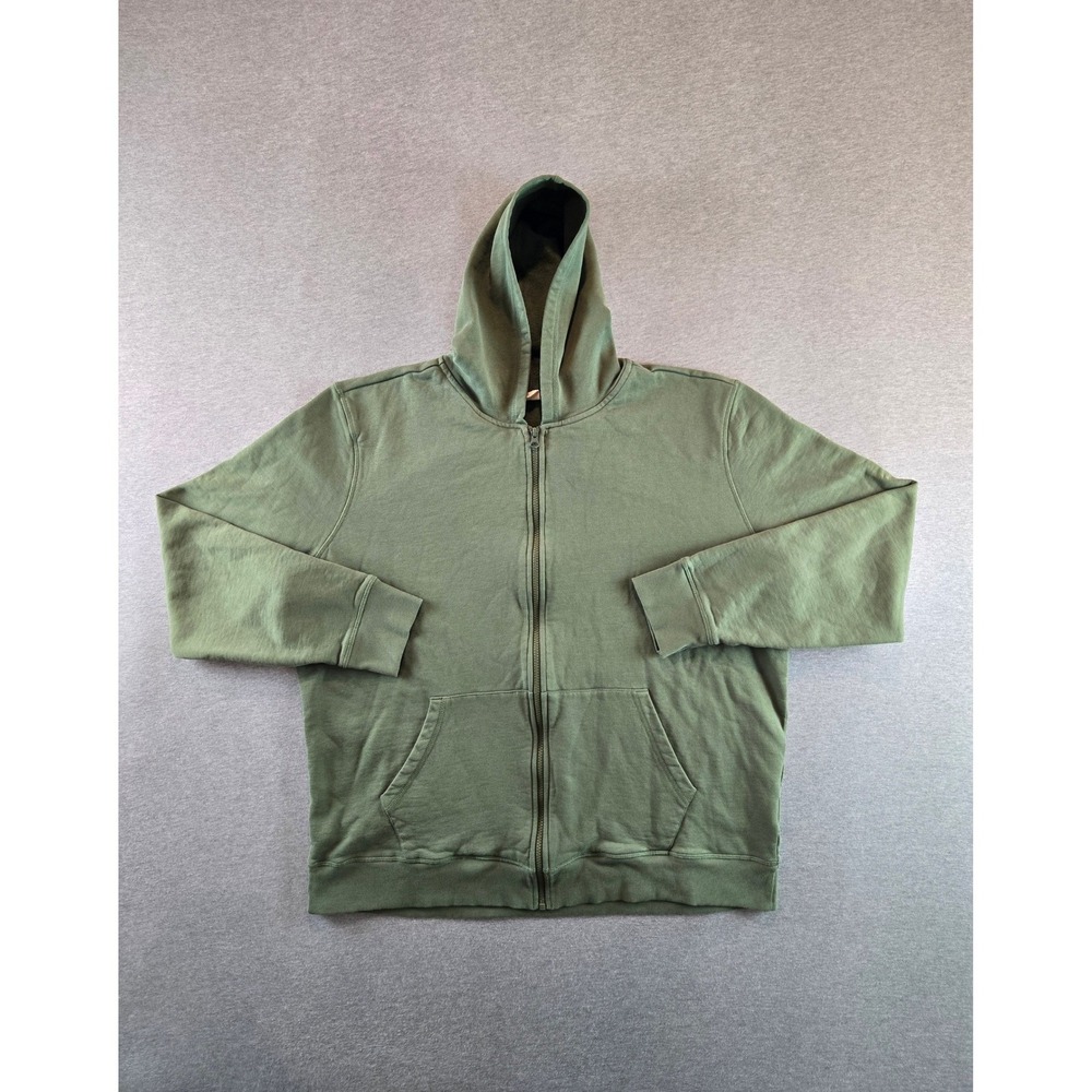 Pact‎ Hoodie Mens 2XL Olive Green Organic Cotton Full Zip Boxy Relaxed Fit